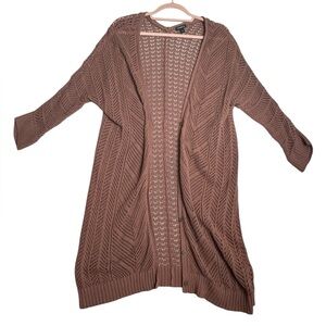Torrid Open Knit Long Cardigan in Mauve Brown
